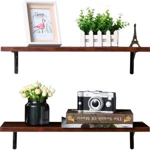 Pack of 2 - Floating Wall Hanging Plastic Shelves in Wooden Designs