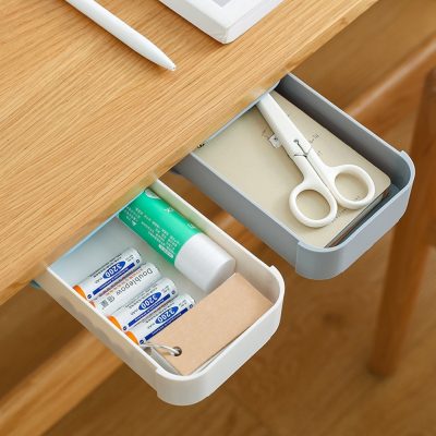 Hidden Drawer Under Table Plastic Desk Organizer Storage Box - Multicolor