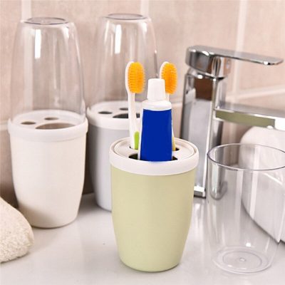 Couple Transparent Cover Toothbrush Toothpaste Holder Organizer - Multicolor
