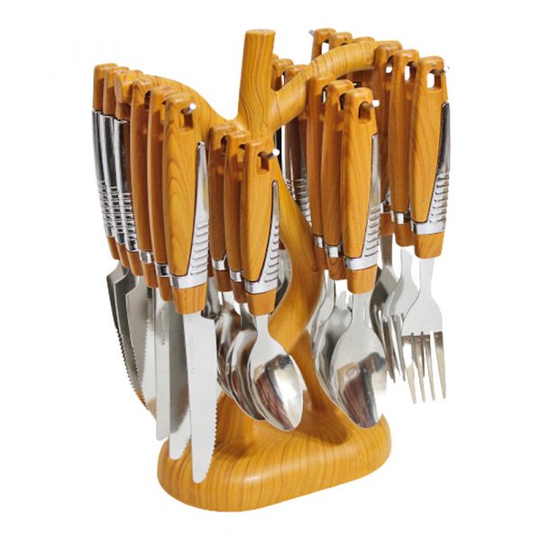 24 Pcs Cutlery Set with Wooden Handle
