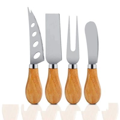 4 Pcs Cheese Knife Set with Bamboo Handle