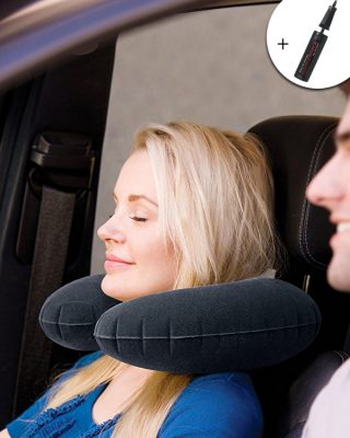 Travel Pillow Neck Rest & Neck Rest Cushion with Free Air Pump - Grey