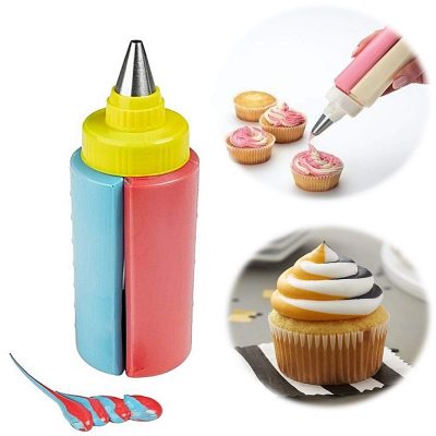 Two Colors Dual Action Cake Decorating Bottle with Nozzle