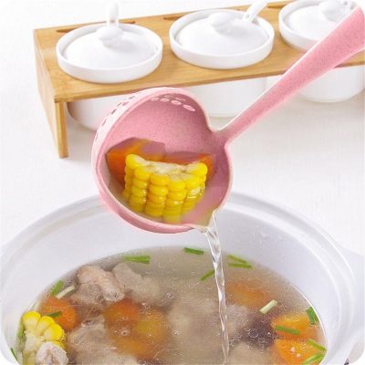 2 in 1 Plastic Draining Laddle Colander Soup Spoon- Multicolor