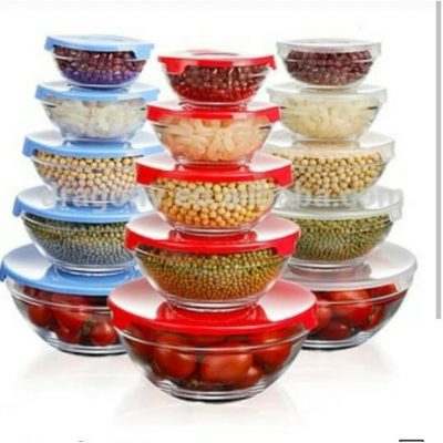 5 Pcs Glass Bowl with Plastic Lids - Multicolor