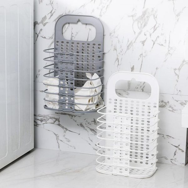 Foldable Mesh Hampers, Wall-Mount Laundry Basket - White
