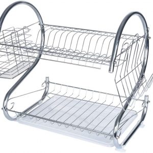 S-Shape 2 Layer Dish Drying Rack Cup Plate Drainer Strainer Stainless Steel Kitchen Rack