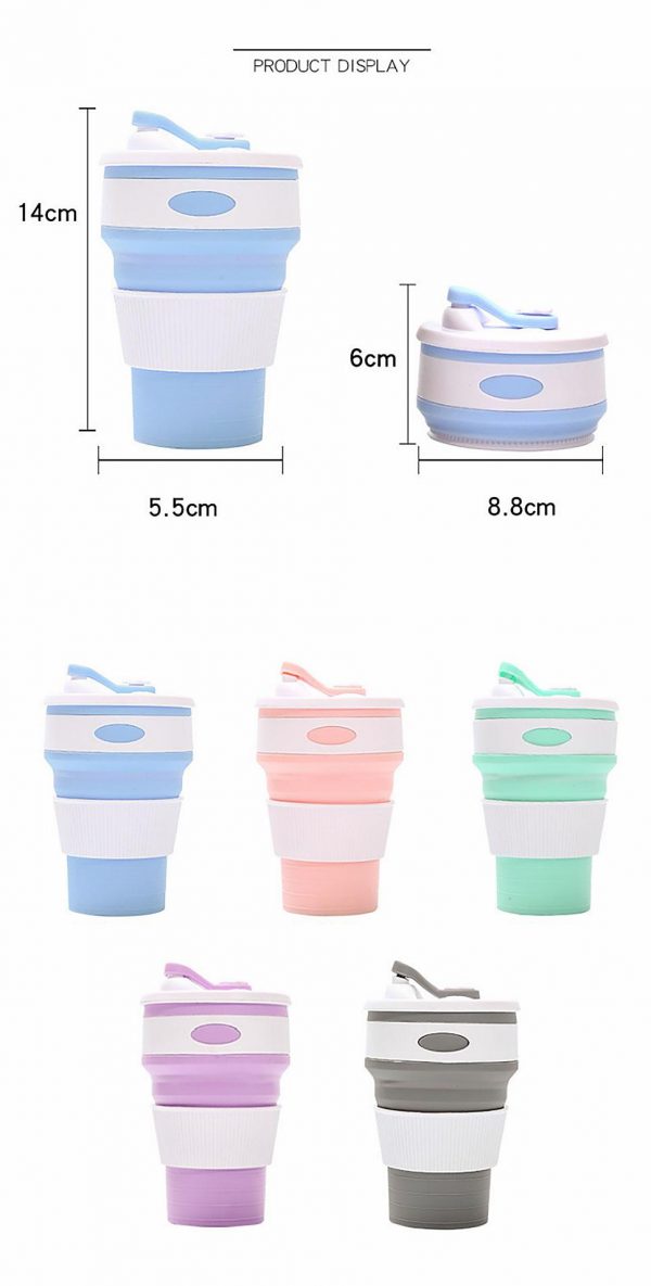 Portable Coffee Cup Collapsible BPA Free Food-Grade Silicone Pocket-Sized Travel Mug With Lid - 350ml