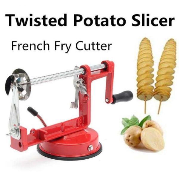 Manual Red Machine Vegetable Spiraliz Stainless Steel Twisted Potato Apple Slicer Spiral French Fry Cutter Cooking Tools