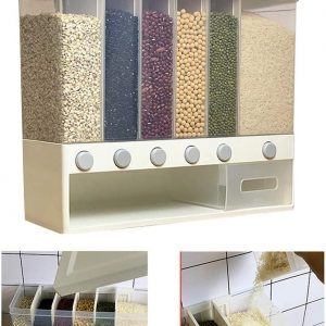 6-Grid Wall Mounted Food Dispenser,Whole Grains Rice Bucket,Large Capacity Storage Dry Food Dispenser, Dry Food Fruit Storage Box For Home and Kitchen