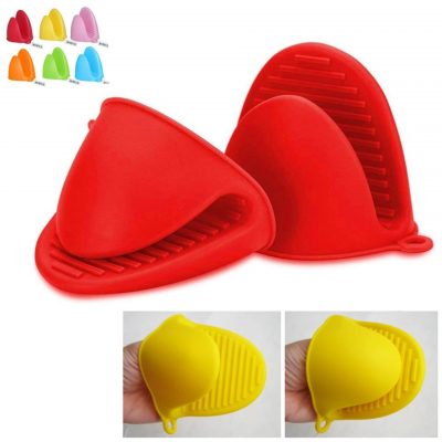 Pair of Silicone Oven Gloves Heat Resistant Mini Mitt Pot Holder Cooking BBQ Kitchen Multicolored