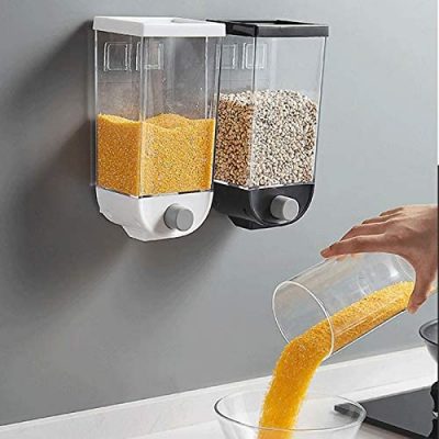 Wall Mounted Dry Food Storage 3 Cereal Dispenser Container Grain Box Kitchen Triple Snack Grain Storage Tank 1500ml