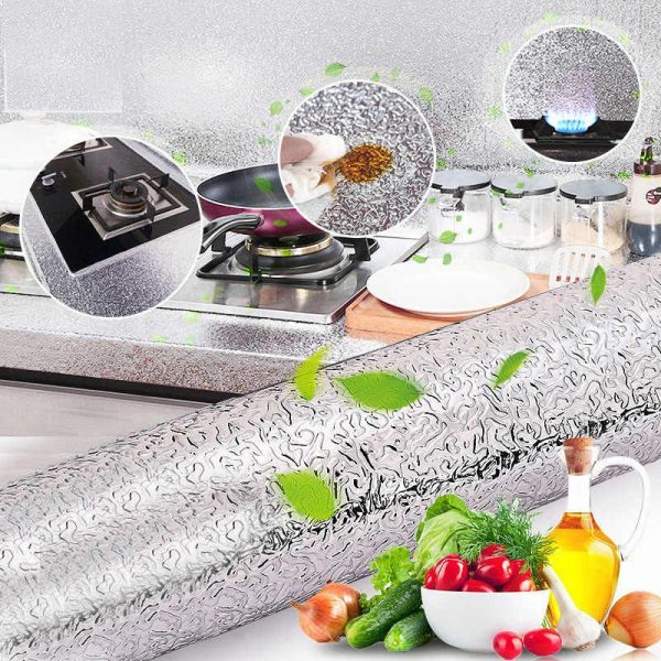 Pack of 2-self-adhesive aluminium foil sticker for kitchen cabinet wallpaper oil proof waterproof wall protector with heat resistant (Size : 15.7inch x 79.5inch)