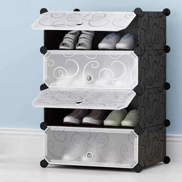DIY Plastic 4 Layers Cubes Storage Cabinet / Shoe Rack - Black