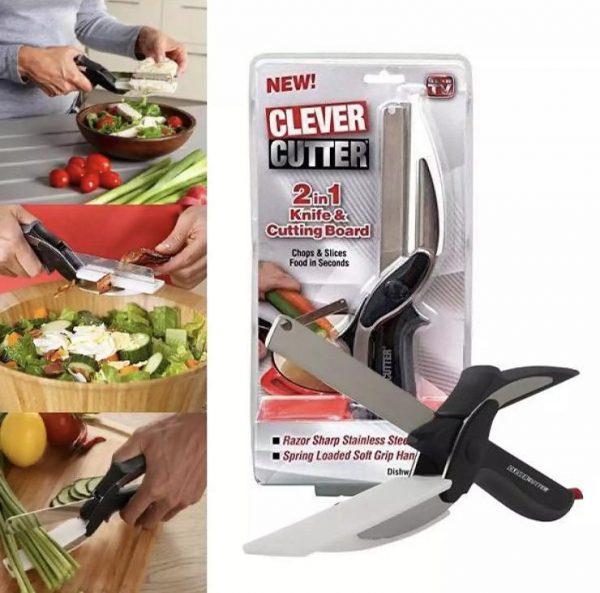 Multi-Function Clever Scissors Cutter 2 in 1 Knife & Cutting Board Utility Cutter Stainless Steel