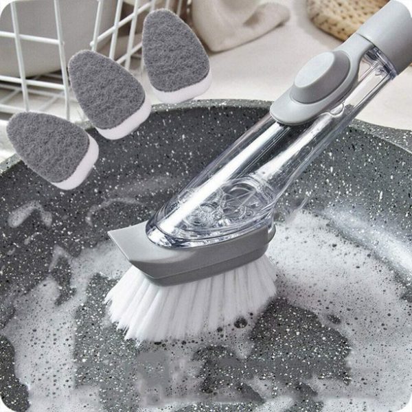 Kitchen Cleaning Brush with Soap Handle Dishwasher Brush,Long Handle Automatic Soap Dispensing Dish Brush Cleaning Brush with Replacement Head