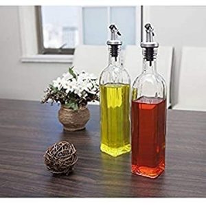 Glass Oil & Vinegar Storage Bottle Cruet Seasoning Set for Dining Table & Kitchen Sauce Bottle Dispenser - 250ml (Transparent)