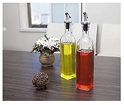 Glass Oil & Vinegar Storage Bottle Cruet Seasoning Set for Dining Table & Kitchen Sauce Bottle Dispenser - 250ml (Transparent)