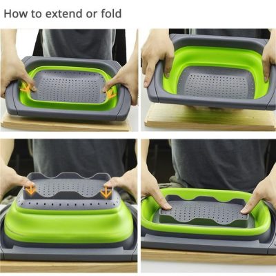 Kitchen Colander Fruit Vegetable Washing Basket Fold-able Strainer Collapsible Drainer / Over The Sink Adjustable Silicone Tools