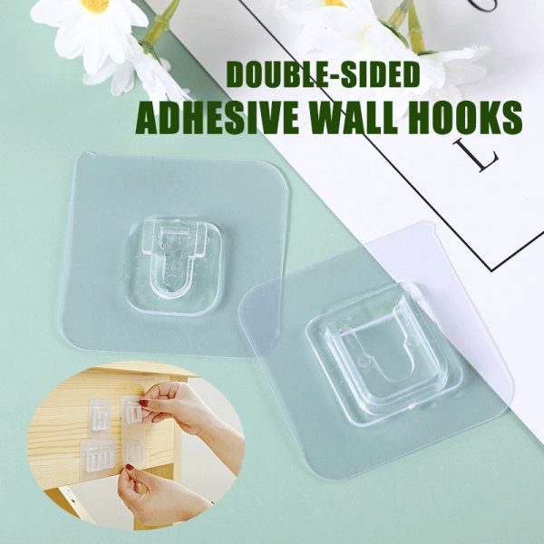 Double-Sided Adhesive Wall Hooks Wall-Sticking Hooks Without Punching and Nails, Waterproof and Oil-Proof Strong Transparent Self-Adhesive Hooks for Kitchen Bathroom Wall Storage Holder
