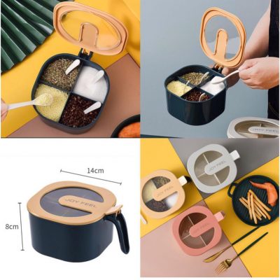 4 In 1 Partition Kitchen Seasoning Box Masala Box Spice Jar Container