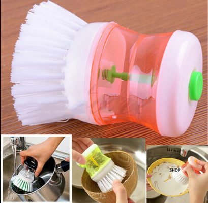 Kitchen Dish Brush With Liquid Soap Dispenser Plastic Pot Dish Cleaning Brush Home Cleaning